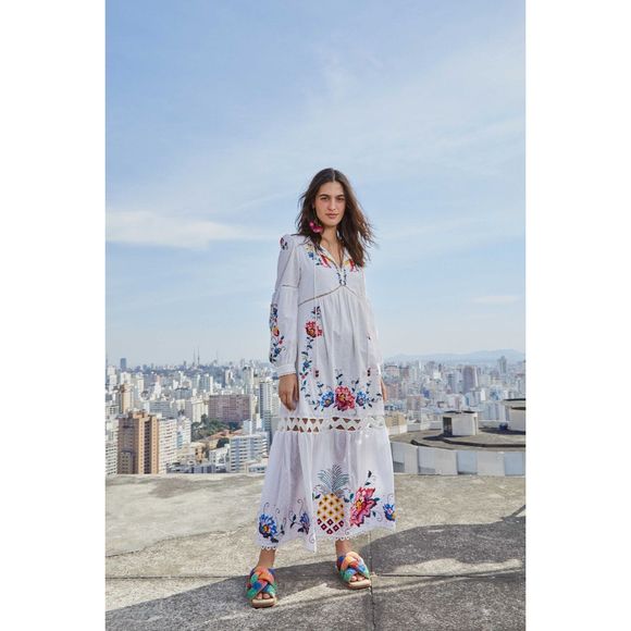 Farm Rio Macaw Cross-Stitch Embroidered Midi-Dress - Picture 1 of 9